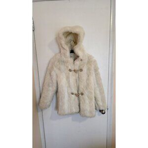 Girls Faux Fur Coat Size 14 Zip & Toggle Buttons Loop Vintage Multicolor Y2K Mob